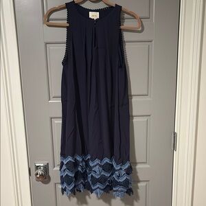 Anthropologie Maeve Navy and Blue Fringe Dress